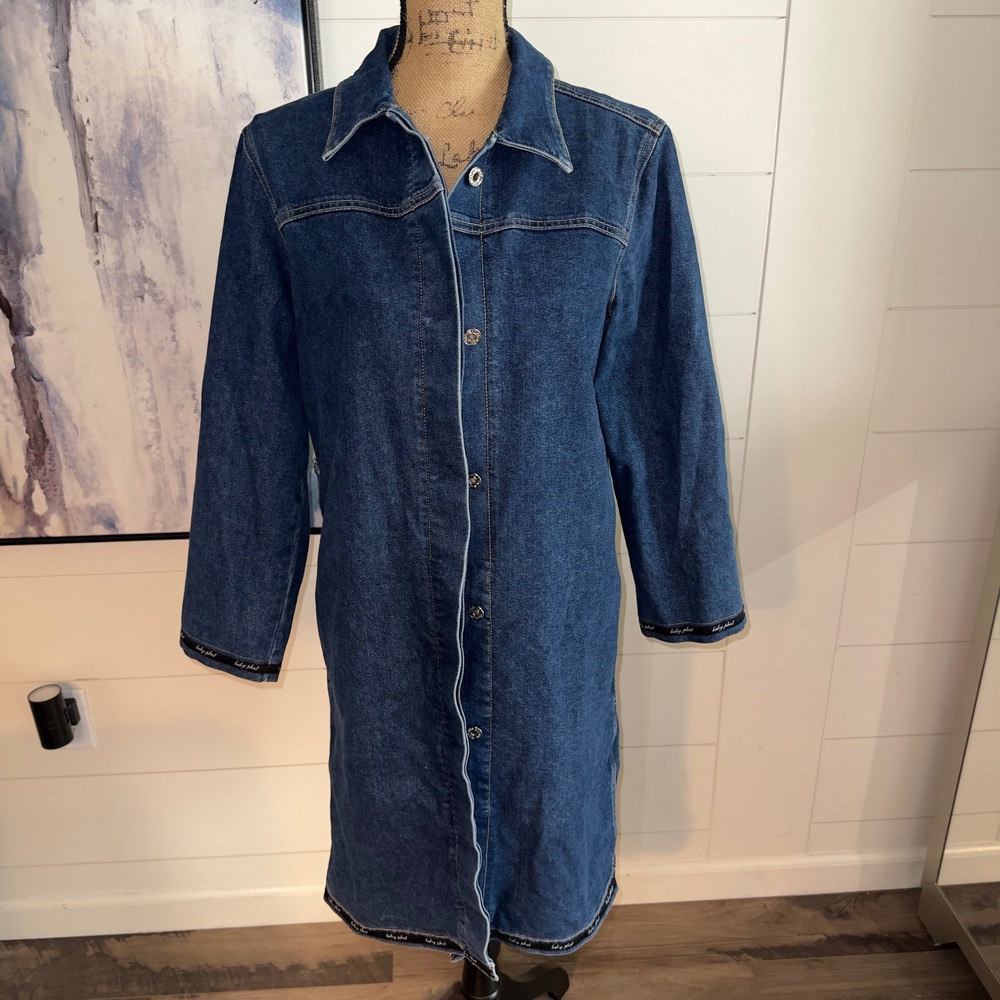 Baby Phat Y2K Denim Button Front Shirt Dress XL Blue Jean Dress